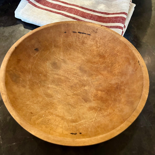 Hand-Turned Wooden Dough Bowl with Carved Scoop