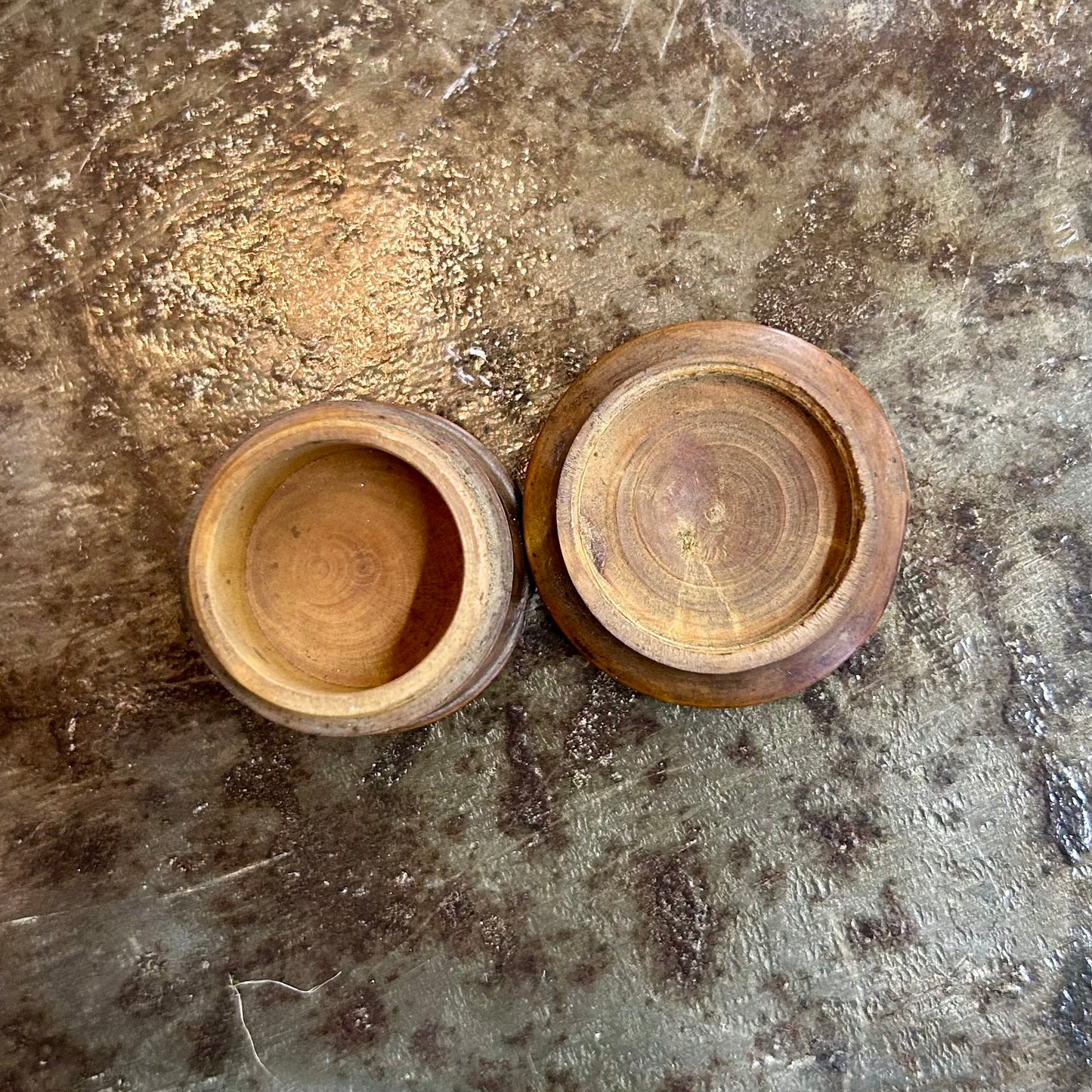 Pair of Vintage French Miniature Hand-Turned Wooden Keepsake Boxes