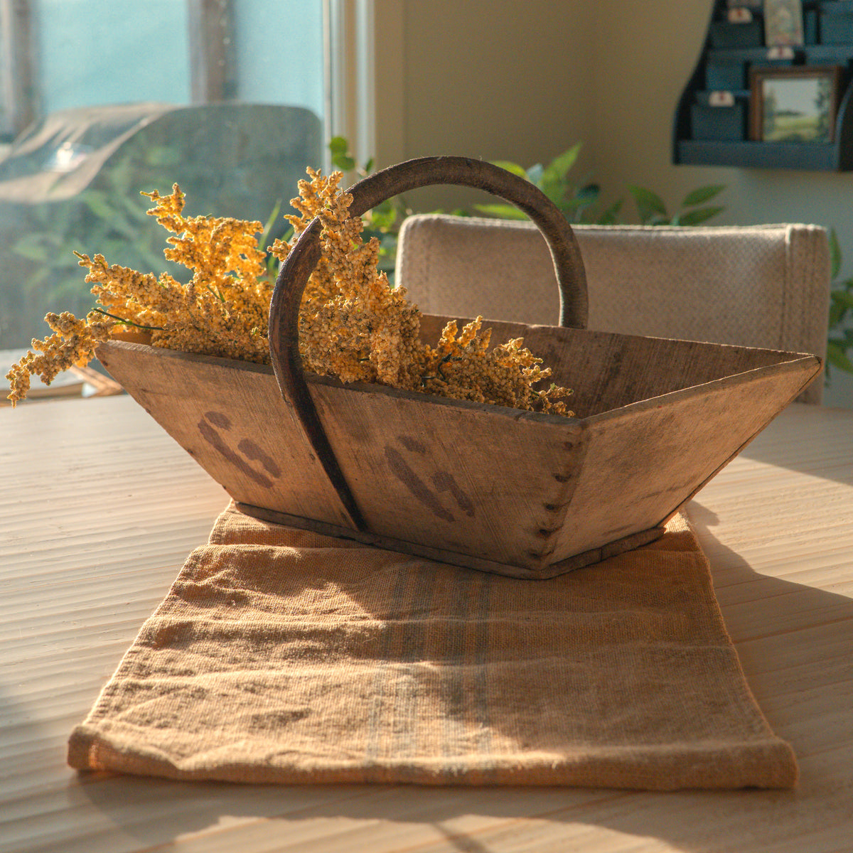 Antique French wooden harvest trug