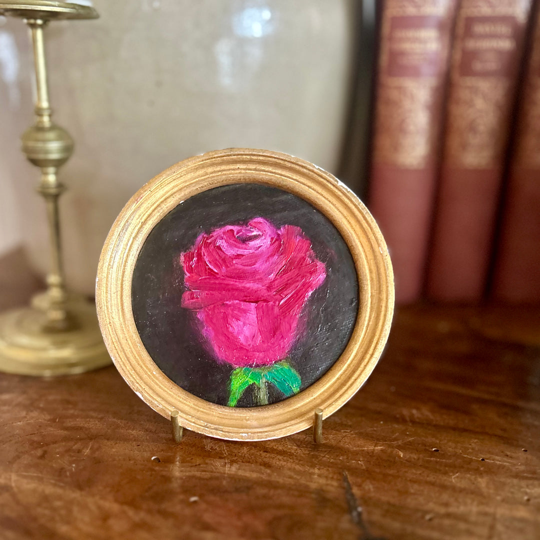 Miniature Rose Oil Paintings in Gilt Frames