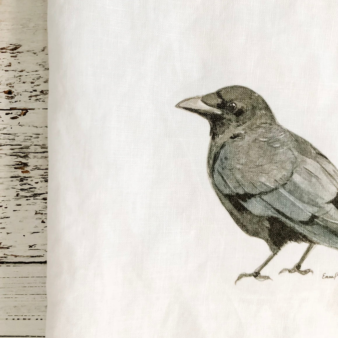 Black crow French linen tea towel