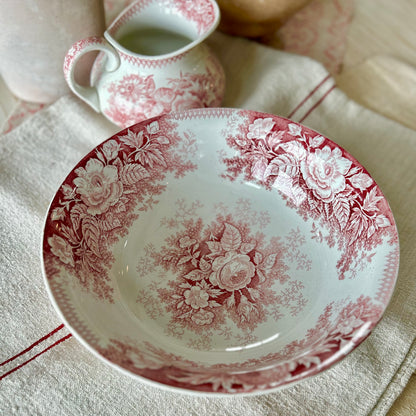Antique Sarreguemines Rose Transferware Washstand Set