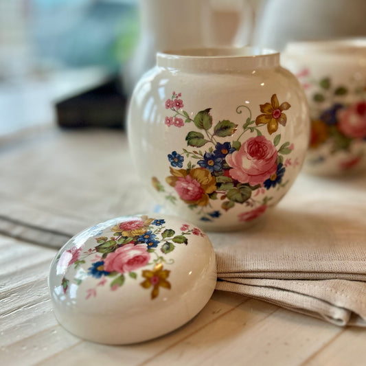 Vintage Sadler floral storage jar with lid- England