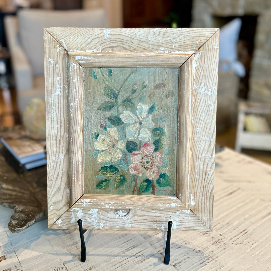 Vintage Floral Oil Painting on Panel