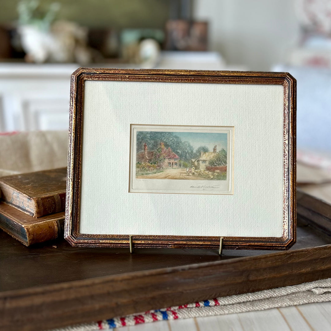 English Countryside Hand-Coloured Etching by Claude H. Rowbotham