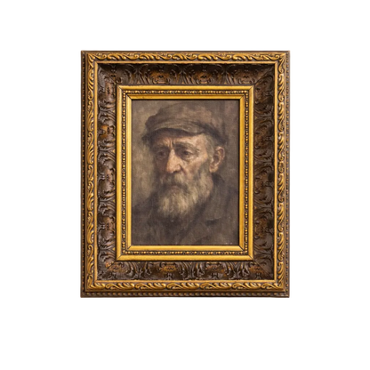 Somber Man | Antique Inspired Gold Leaf Crowned Framed Art