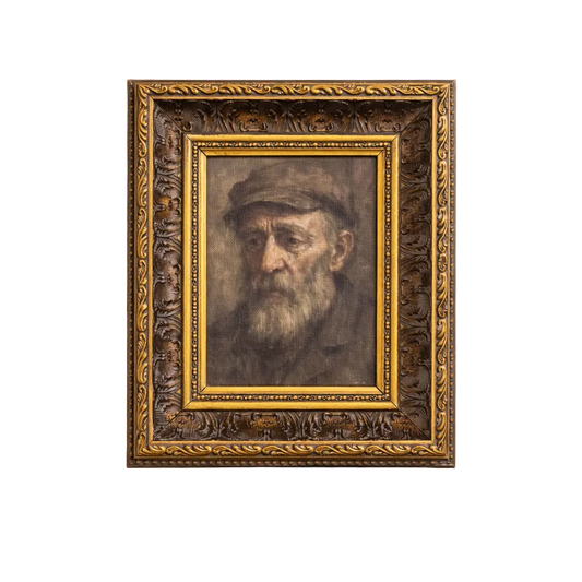 Somber Man | Antique Inspired Gold Leaf Crowned Framed Art