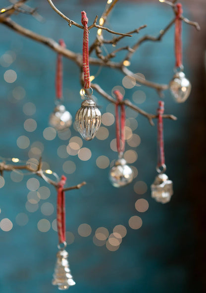 Set of 6 Silver Finish Recycled Glass Baubles