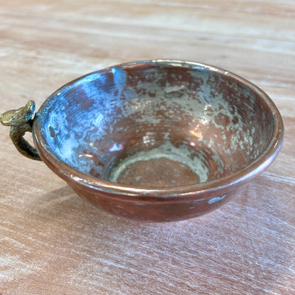 Antique European Copper Porringer Bowl with Brass Handle
c. late 19th – early 20th century