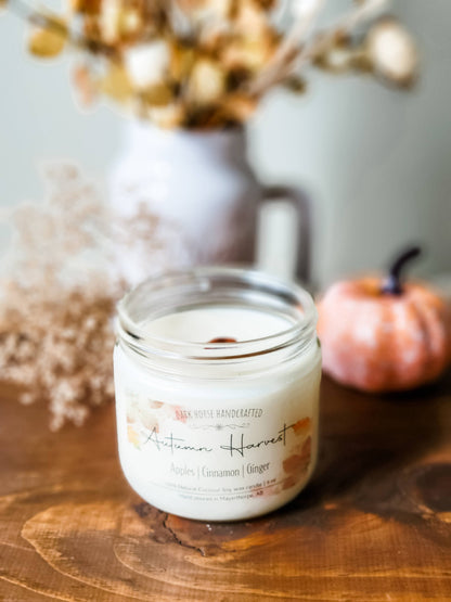 Autumn Harvest Candle, Apples + Cinnamon | Wood Wick | Decor