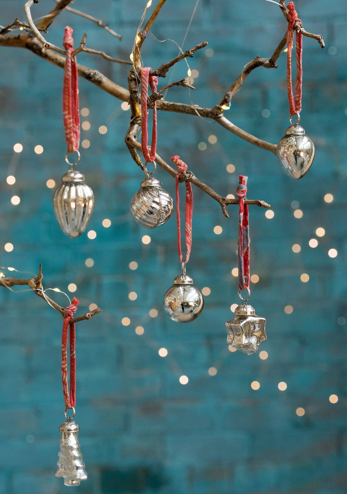 Set of 6 Silver Finish Recycled Glass Baubles