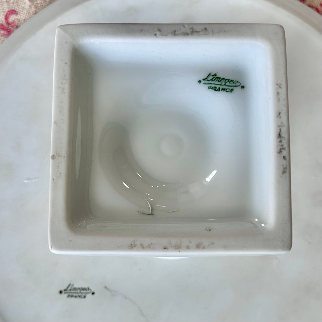 Vintage Limoges Porcelain Pedestal Compote Dish with Fruit & Bird Motif