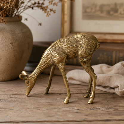 Vintage Cast Brass Grazing Deer Figurine