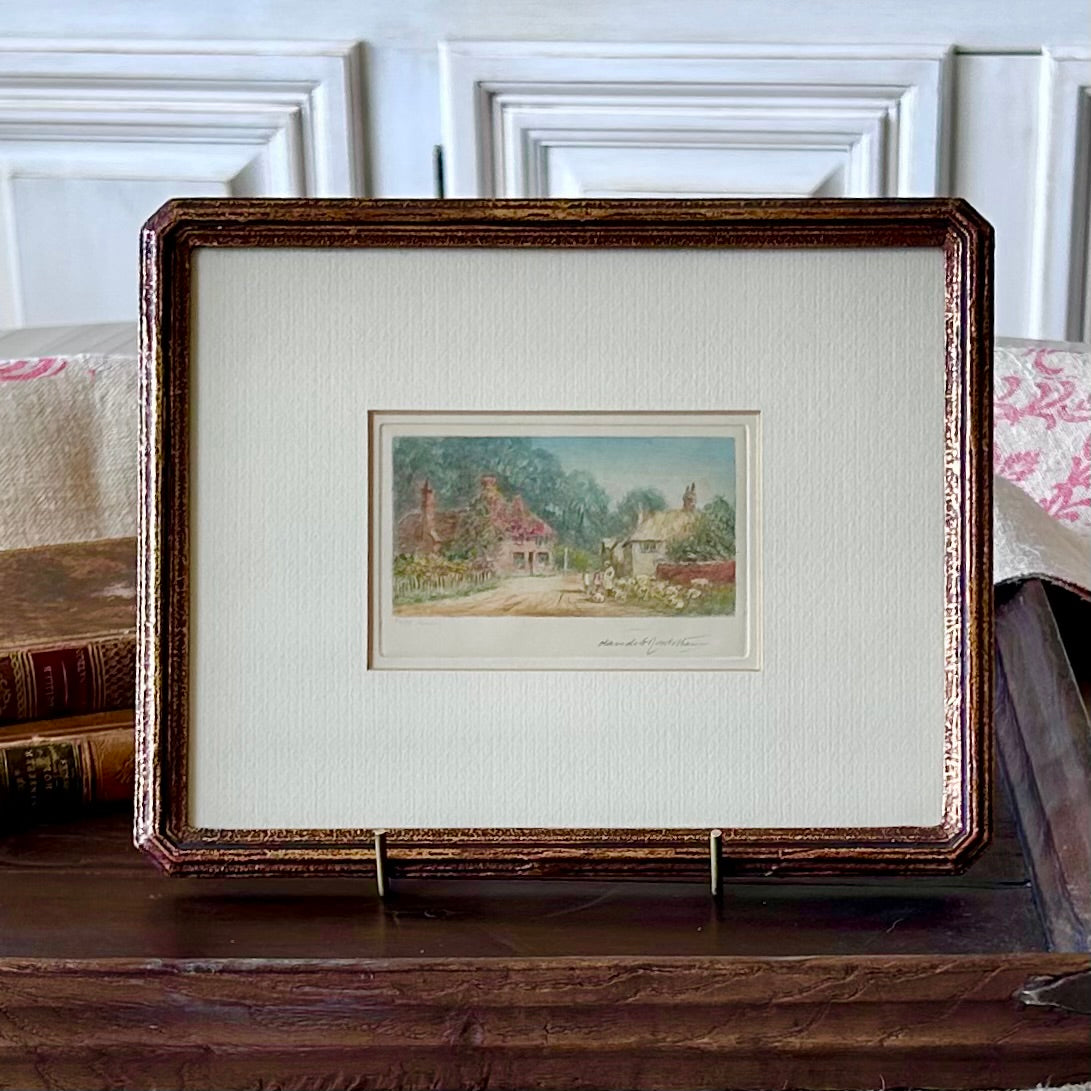 English Countryside Hand-Coloured Etching by Claude H. Rowbotham