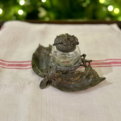 Antique French Leaf Inkwell — c. 1900