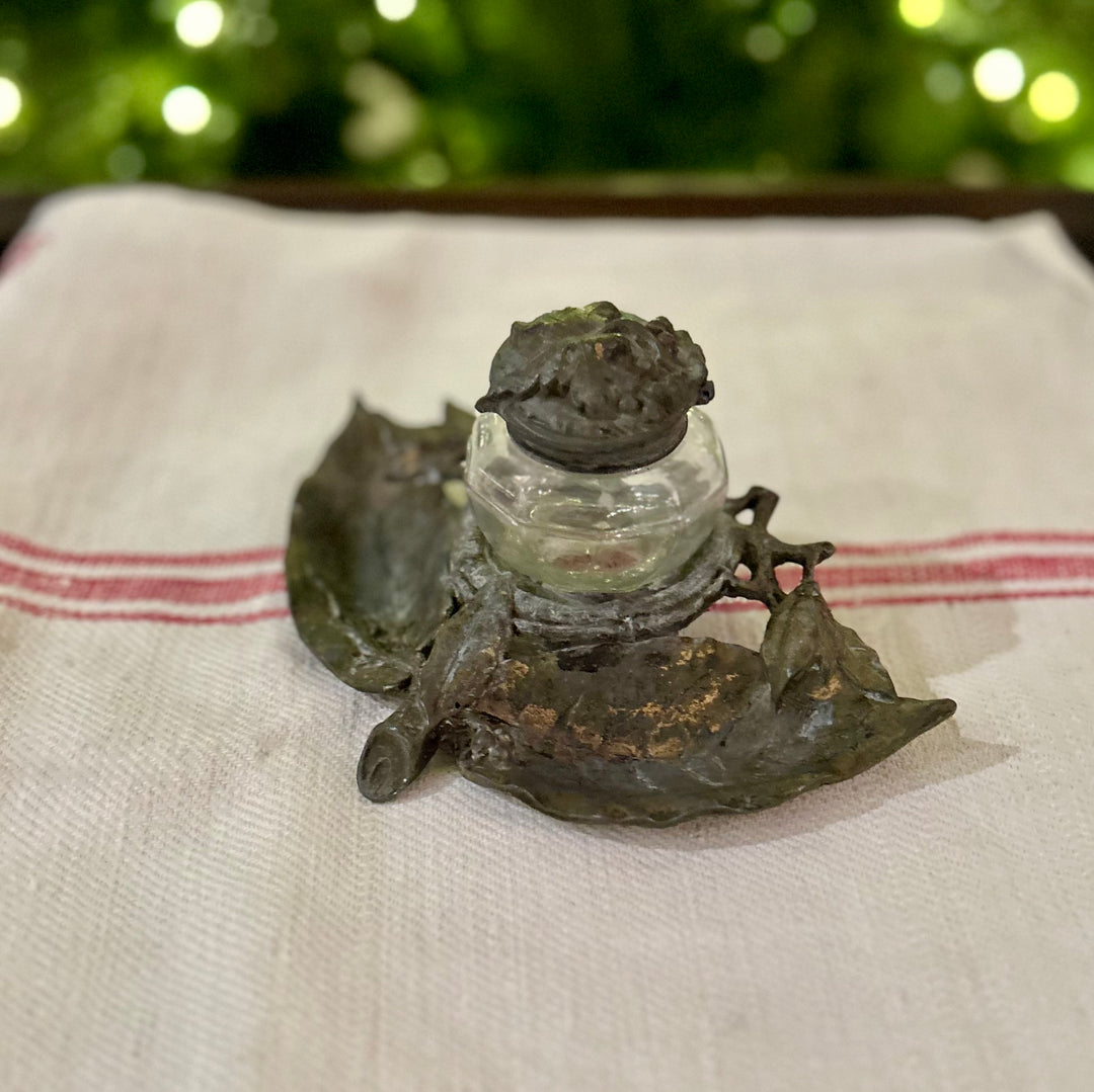 Antique French Leaf Inkwell — c. 1900