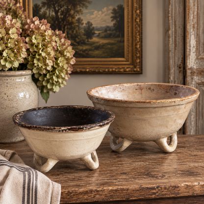 Antique French Three-Legged Dairy Bowls