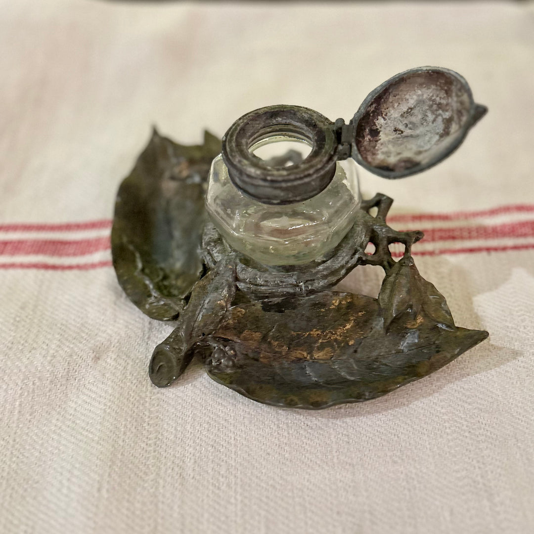 Antique French Leaf Inkwell — c. 1900