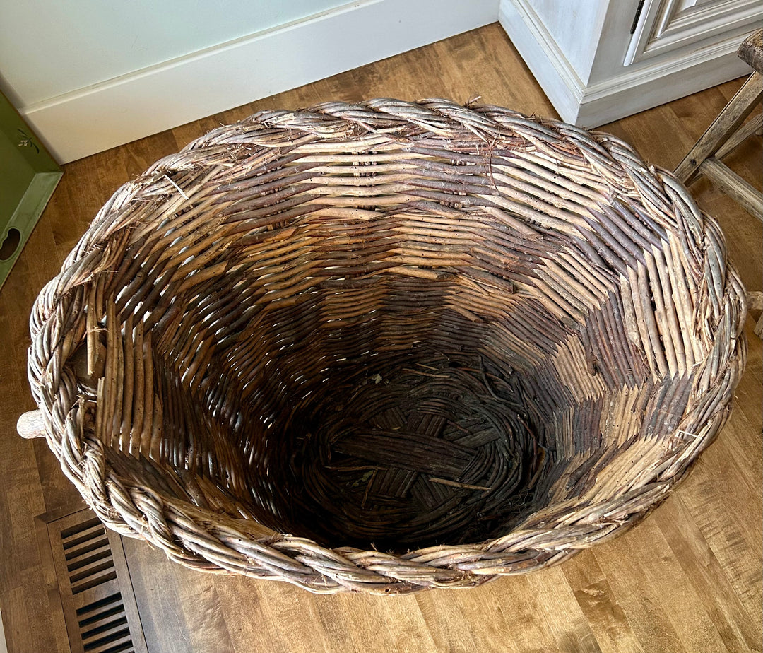 Antique woven french grape harvesting basket