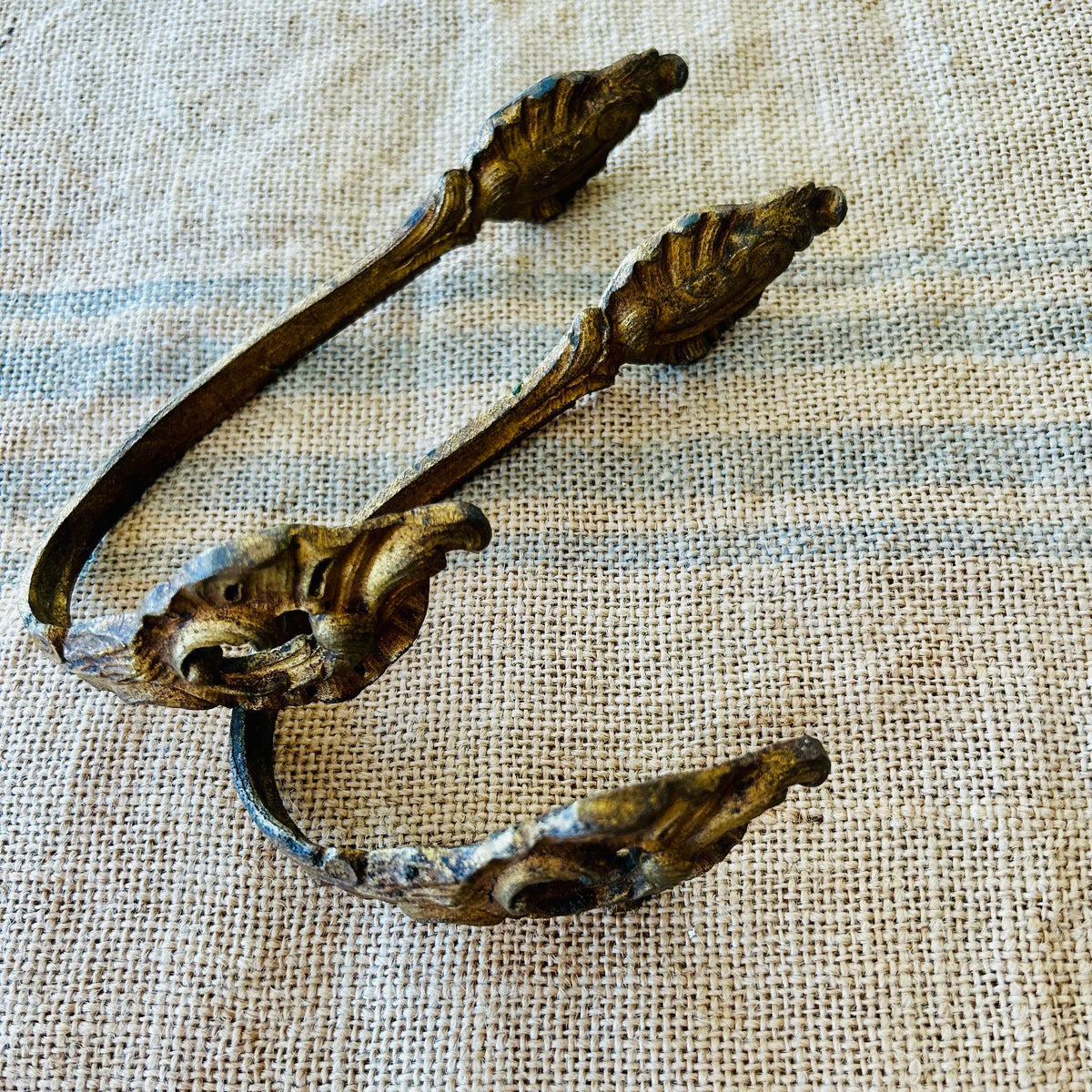 Antique French Gilt Brass Wall Hook — Pair