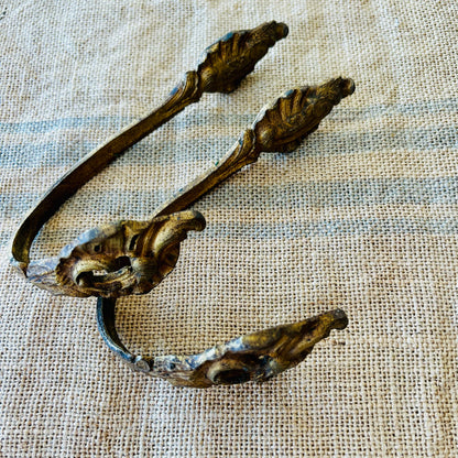 Antique French Gilt Brass Wall Hook — Pair
