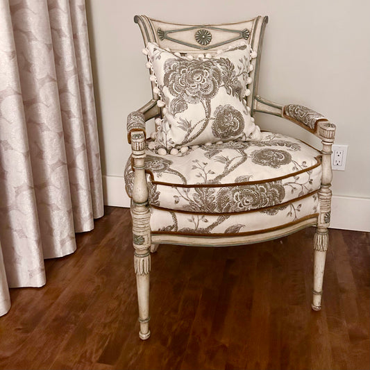 French-Inspired Louis XVI Style Accent Chair with Down-Filled Cushions