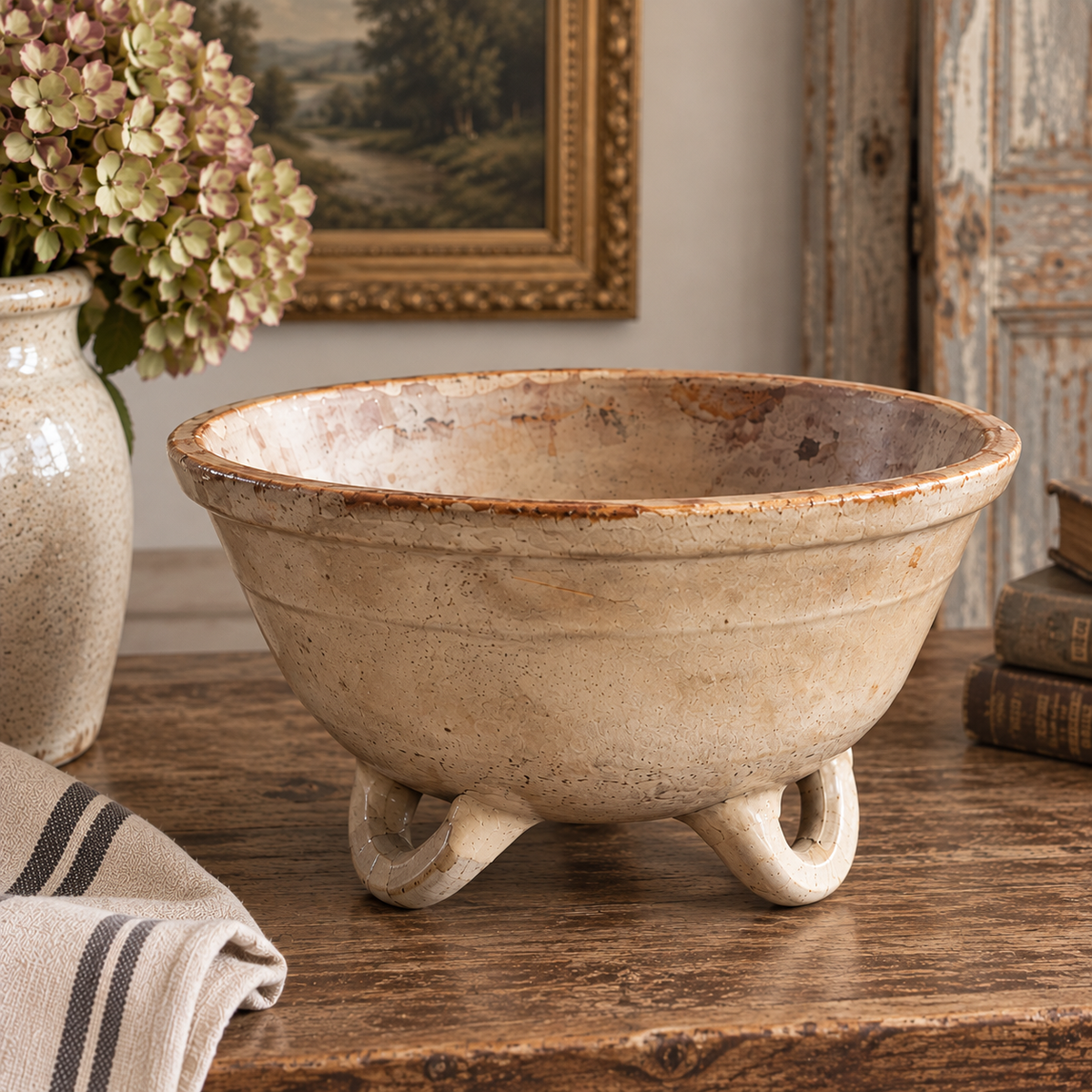 Antique French Three-Legged Dairy Bowls