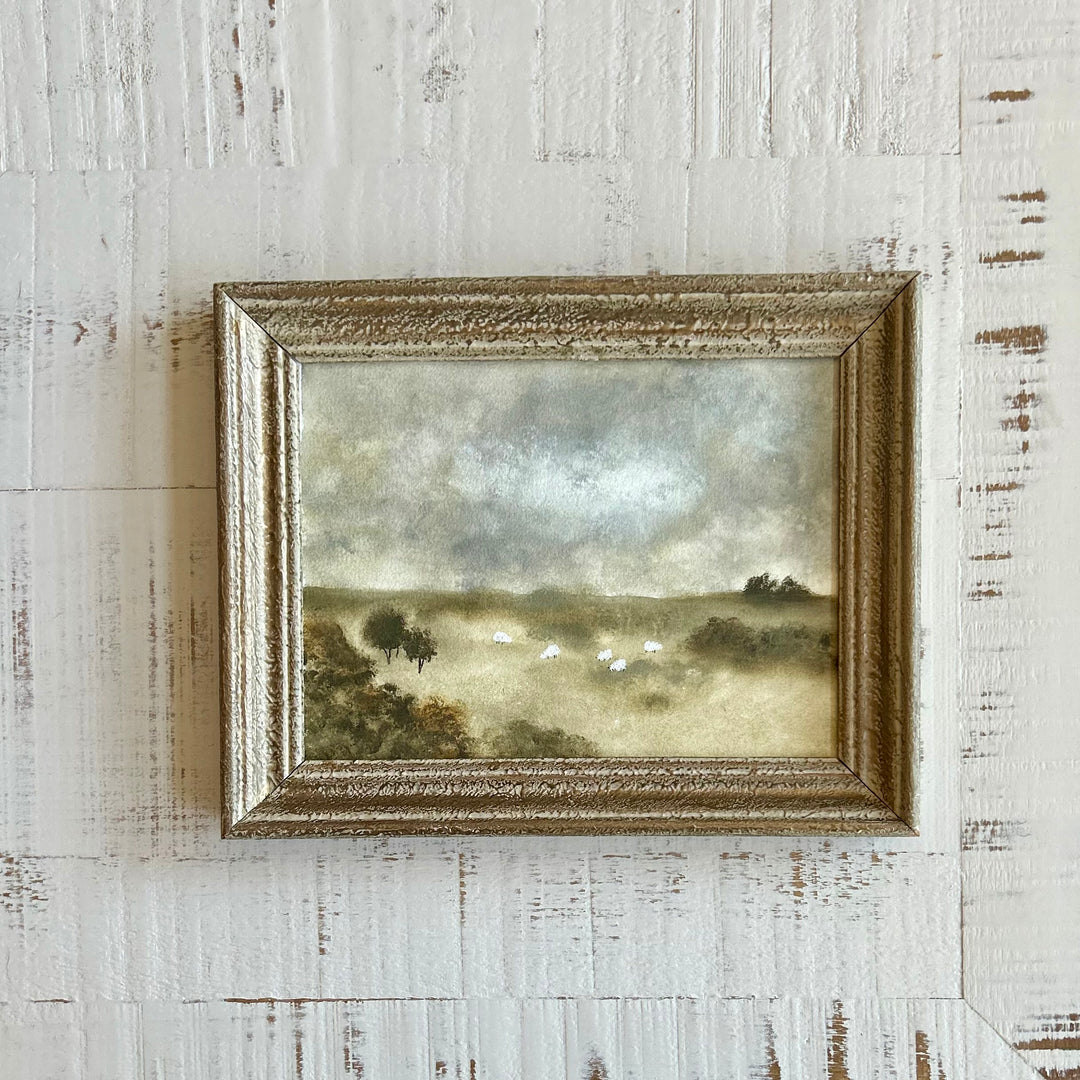 The gentle meadow oil on cotton paper in vintage frame Painted
