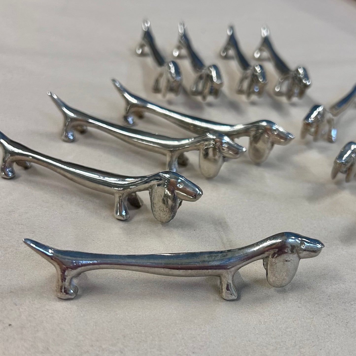 Vintage French Silver-Plated Dachshund Knife Rests – Set of 12