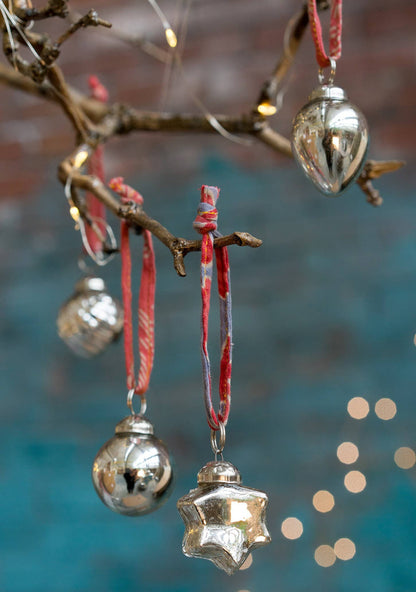 Set of 6 Silver Finish Recycled Glass Baubles