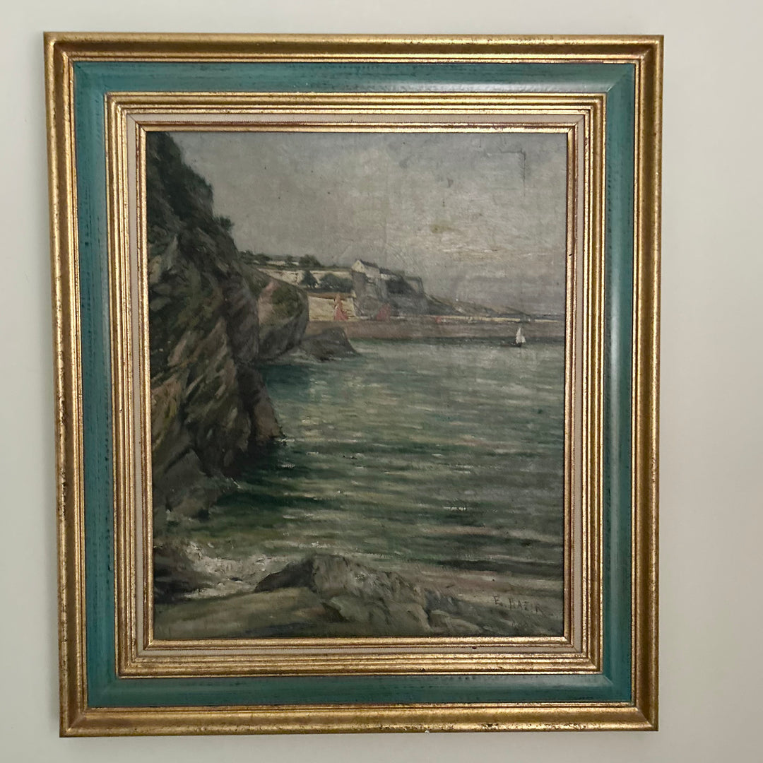 Antique French Coastal Oil Painting, Dated 1895