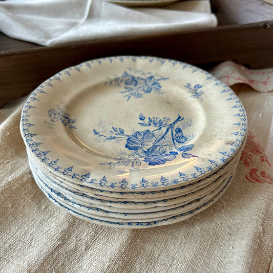 Antique French Flore Transferware Plates – U&C Sarreguemines (Set of 4)