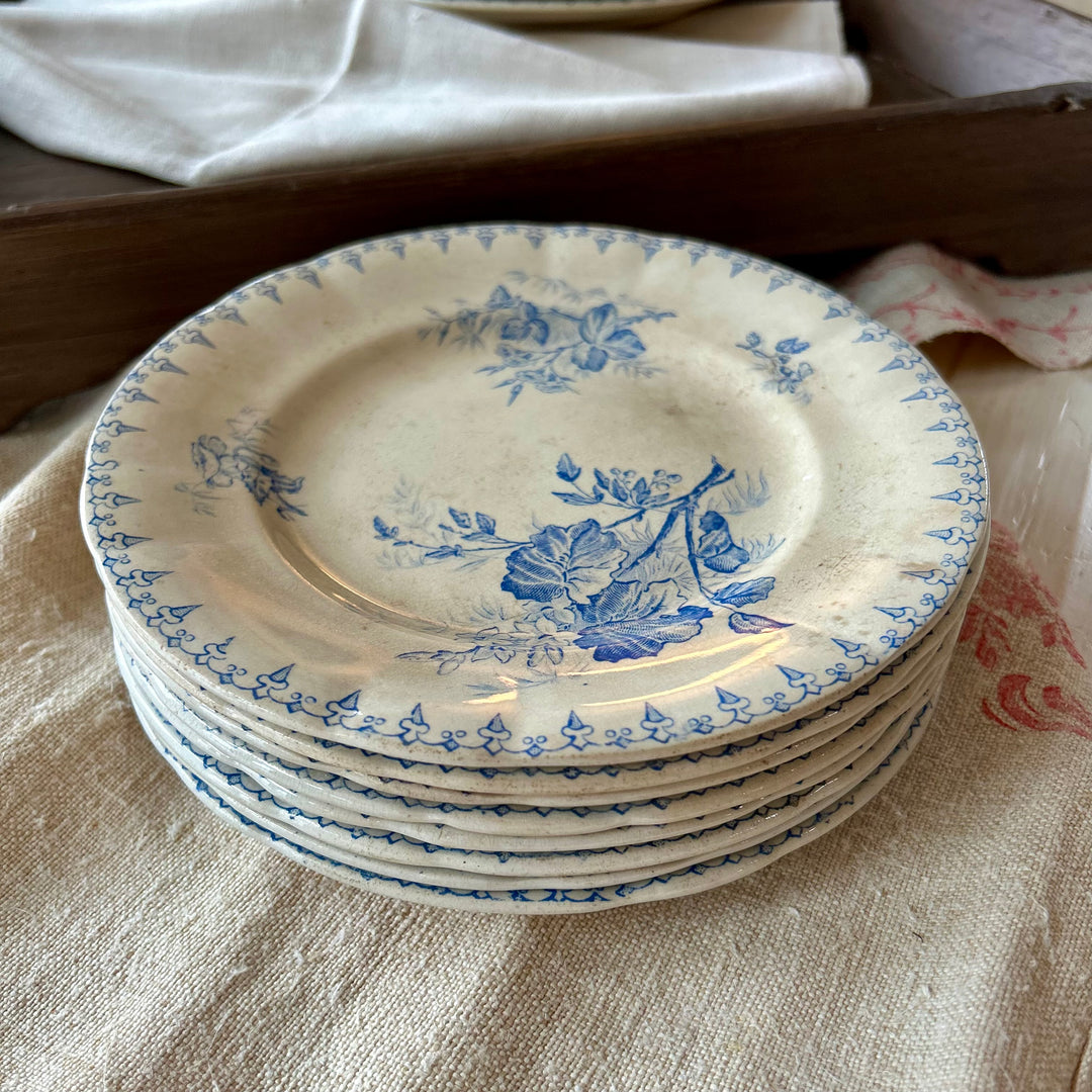 Antique French Flore Transferware Plates – U&C Sarreguemines (Set of 4)