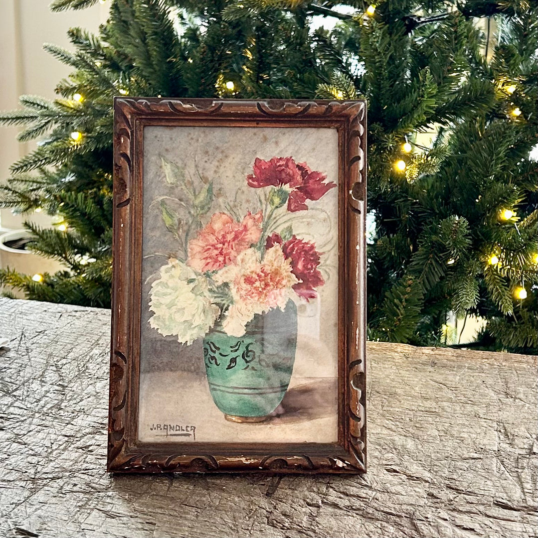 Vintage Floral Still Life in Teal Vase