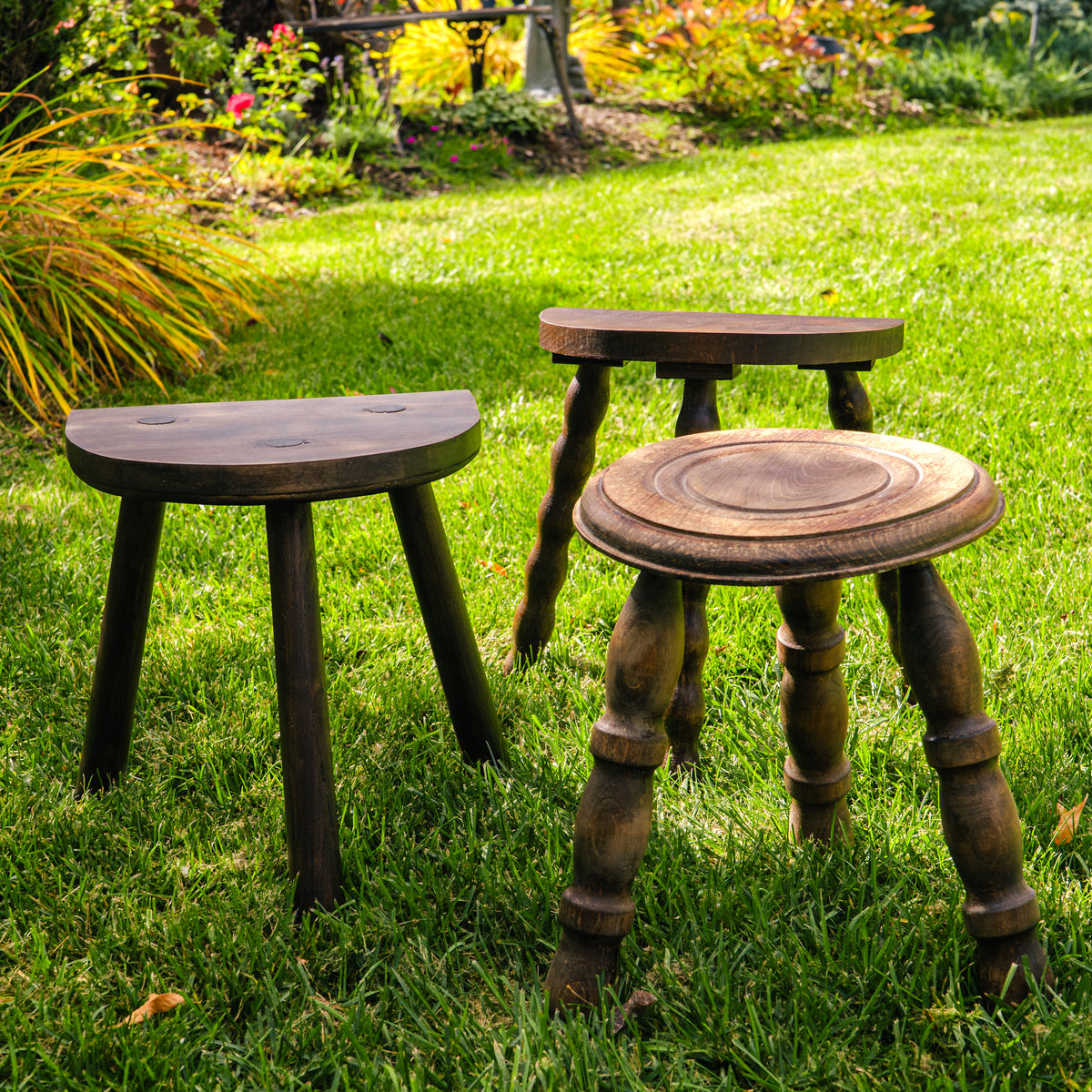Rustic wooden stool with barley twist legs