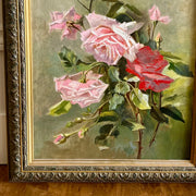 Antique English Floral Oil Painting – Roses Study (Unsigned)