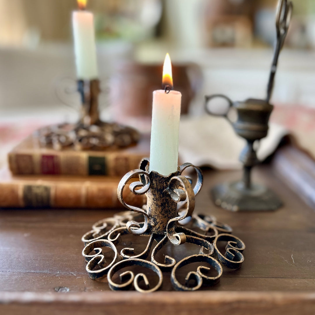 Vintage Spanish Wrought Iron Candlesticks, Pair