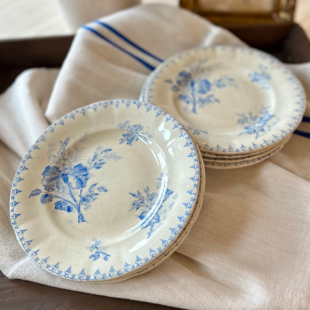 Antique French Flore Transferware Plates – U&C Sarreguemines (Set of 4)