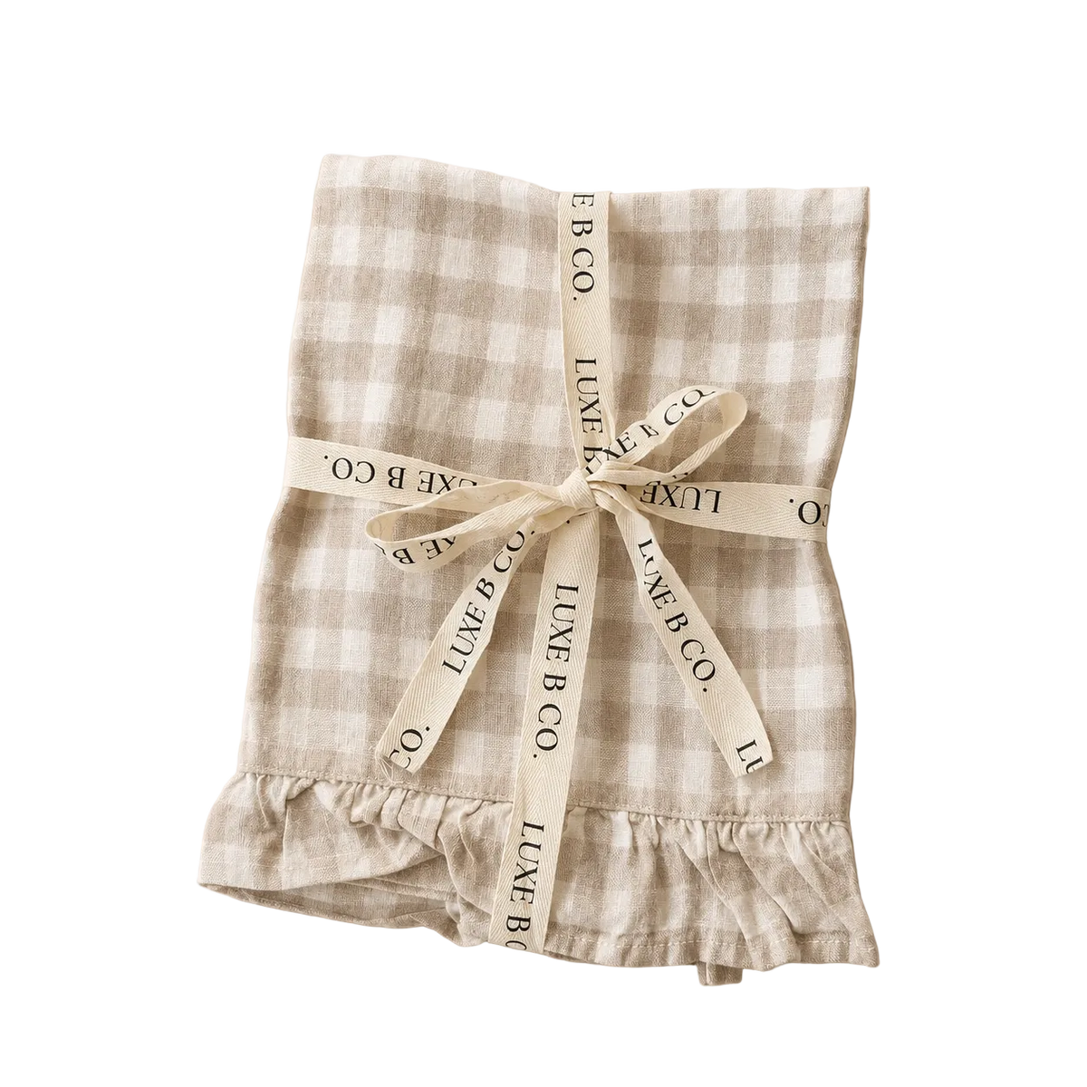 Beige Gingham Linen Ruffle Dish Towel