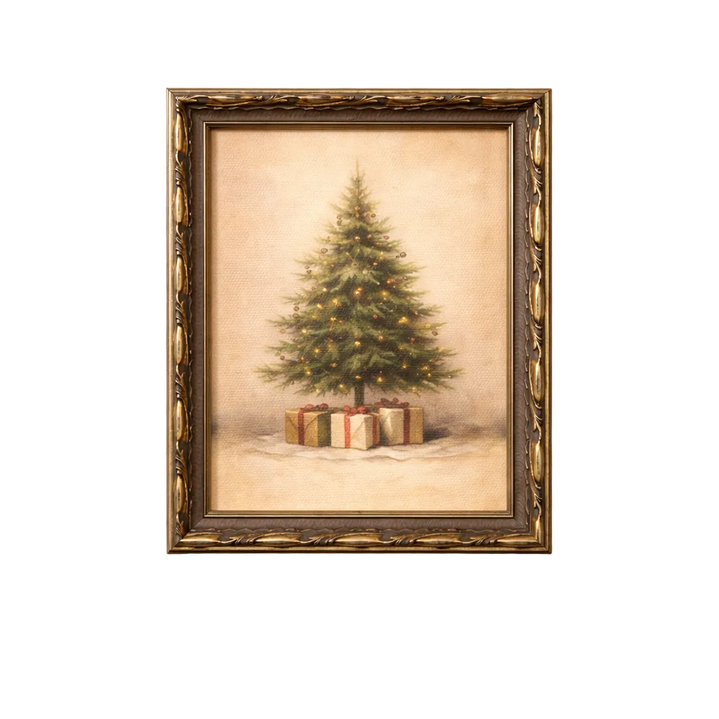Rustic Christmas Tree | Silver Crown Leaf Framed Art