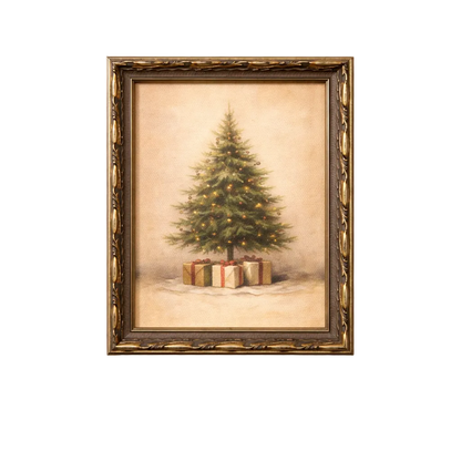 Rustic Christmas Tree | Silver Crown Leaf Framed Art