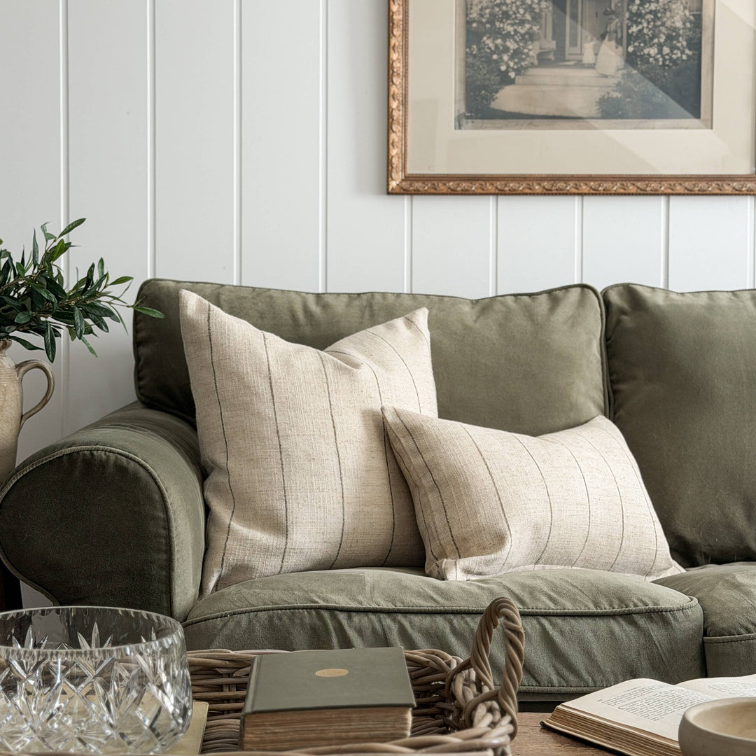 Darby | Neutral black stripe woven pillow cover