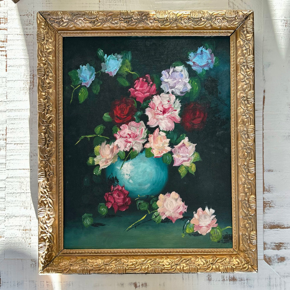 Vintage Original Oil on Canvas Floral Still Life