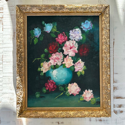 Vintage Original Oil on Canvas Floral Still Life