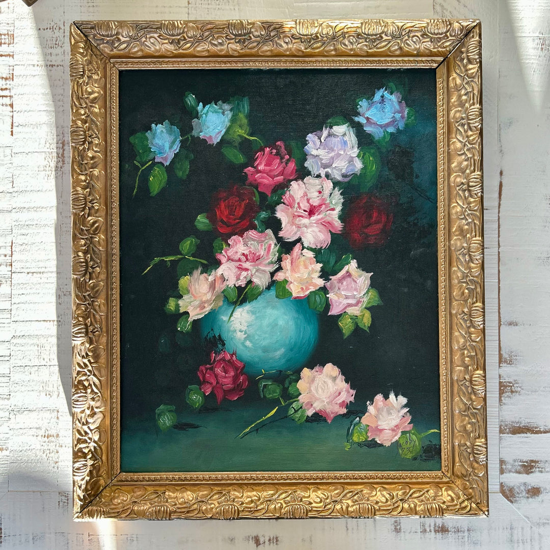 Vintage Original Oil on Canvas Floral Still Life