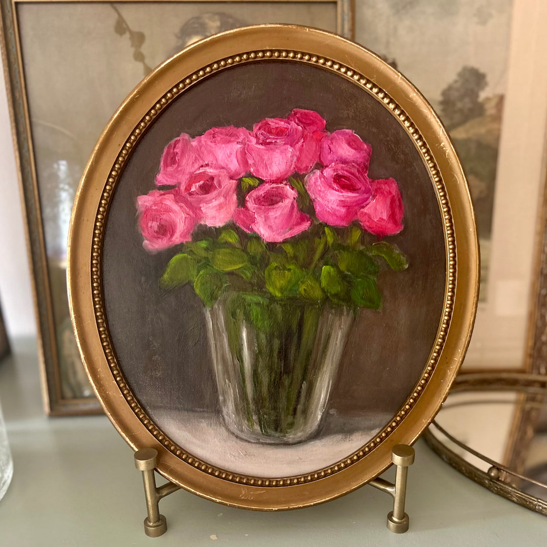Pink Roses in Glass Vase — Original by Elisabeth Kam