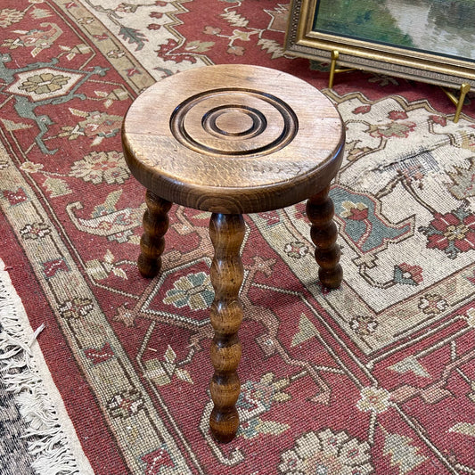 Vintage French Oak Bobbin Tripod Stool