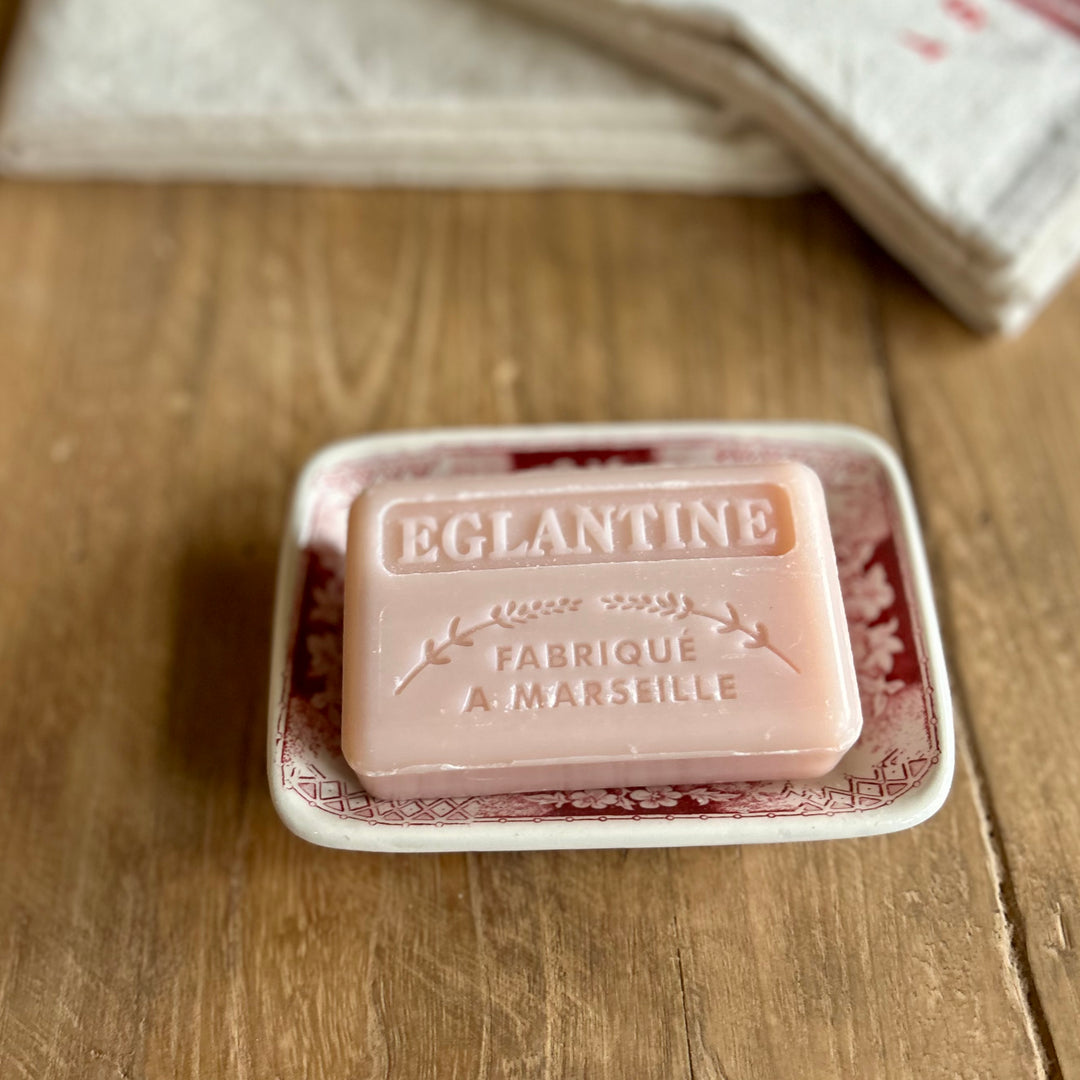 Antique French Ironstone Soap Dish – Sarreguemines (Burgundy Transferware)