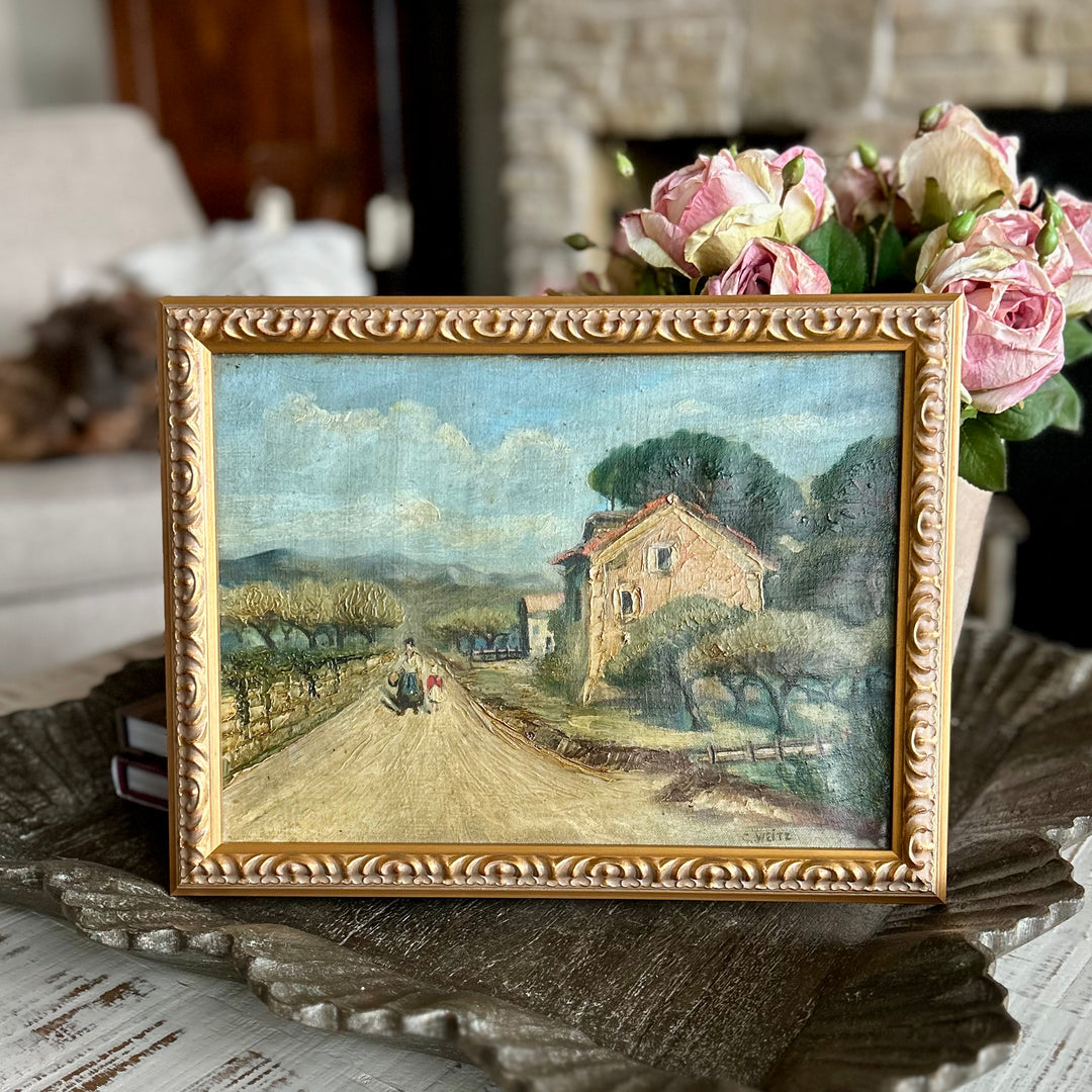 Antique French Country Landscape Oil on Canvas