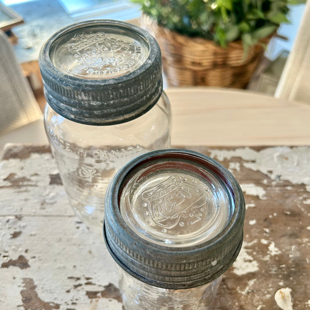 Vintage Canadian Crown Glass Jars with Original Zinc Lids
